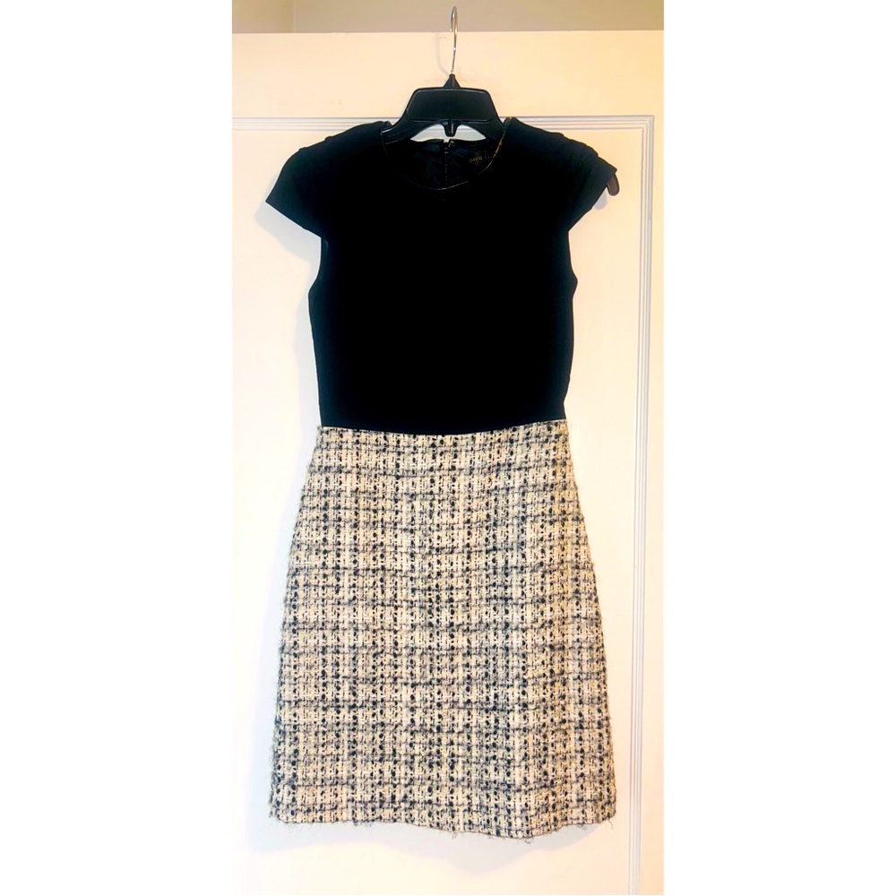 David Lawrence Black Short Sleeve Career Tweed Dress Small